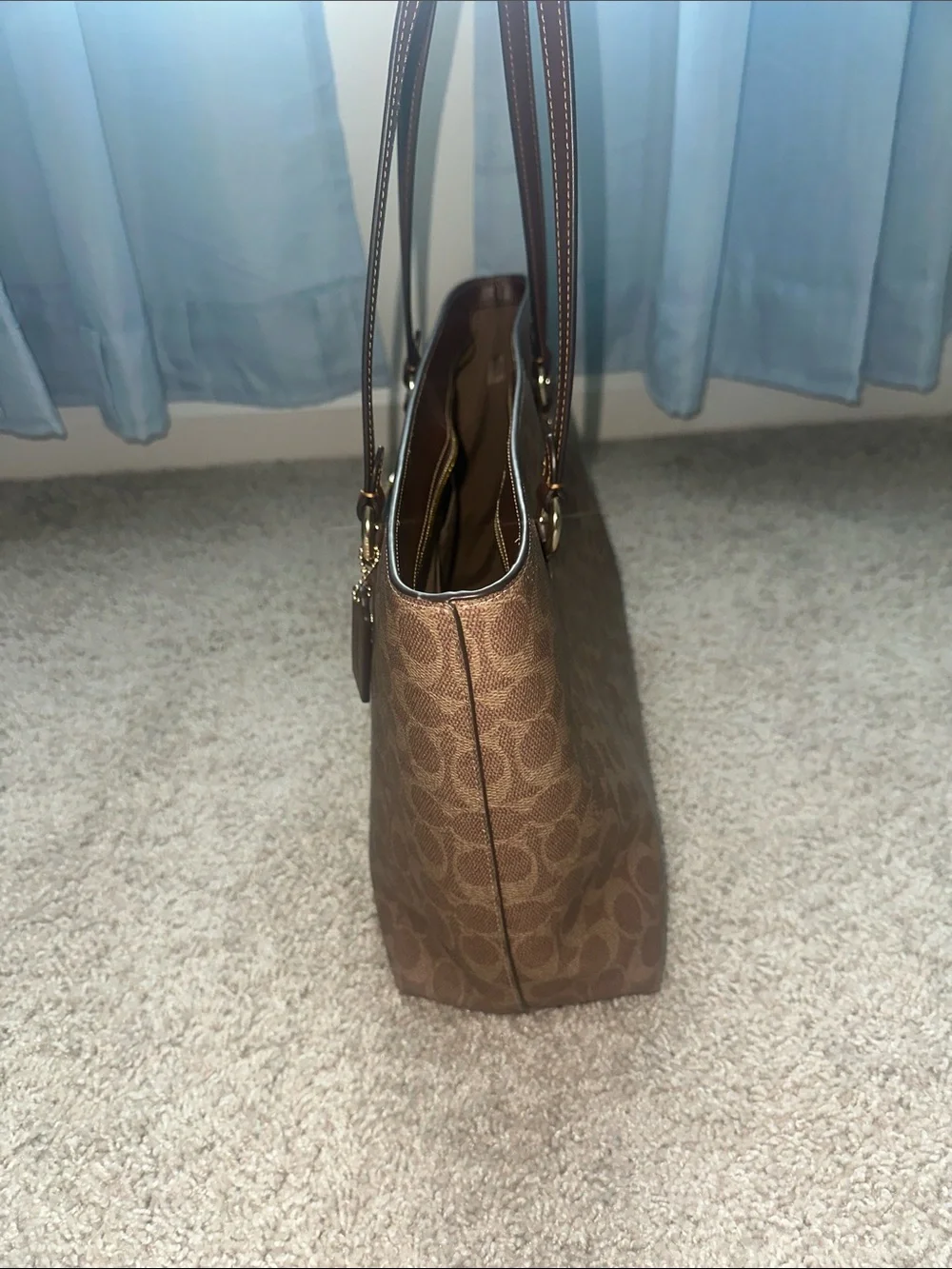 Coach Brown Signature Canvas Tote with Leather Trim